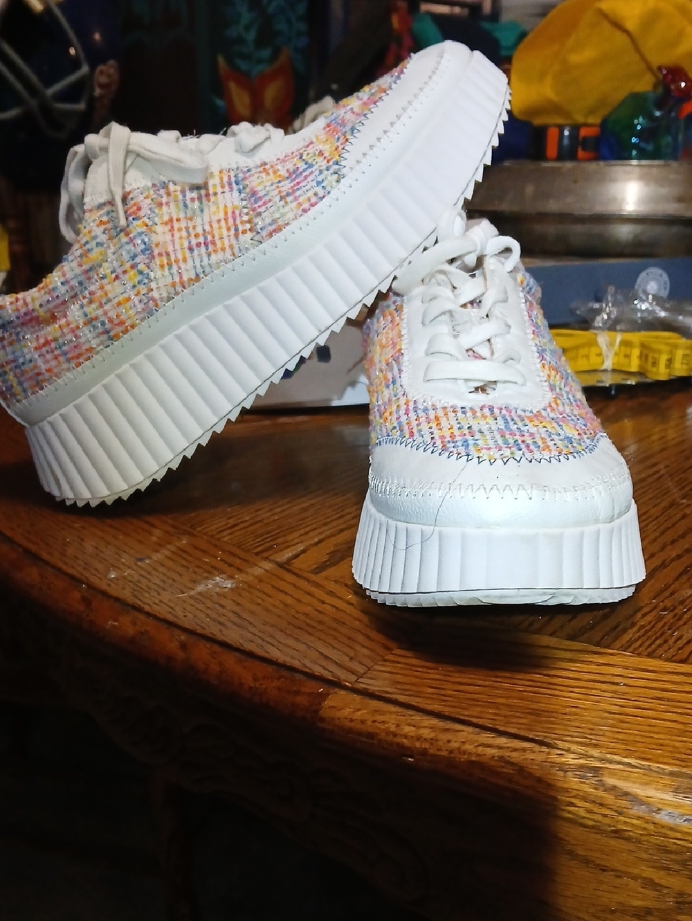 Zodiac Multicolor Tweed Sneakers with White Accents, Sz.9